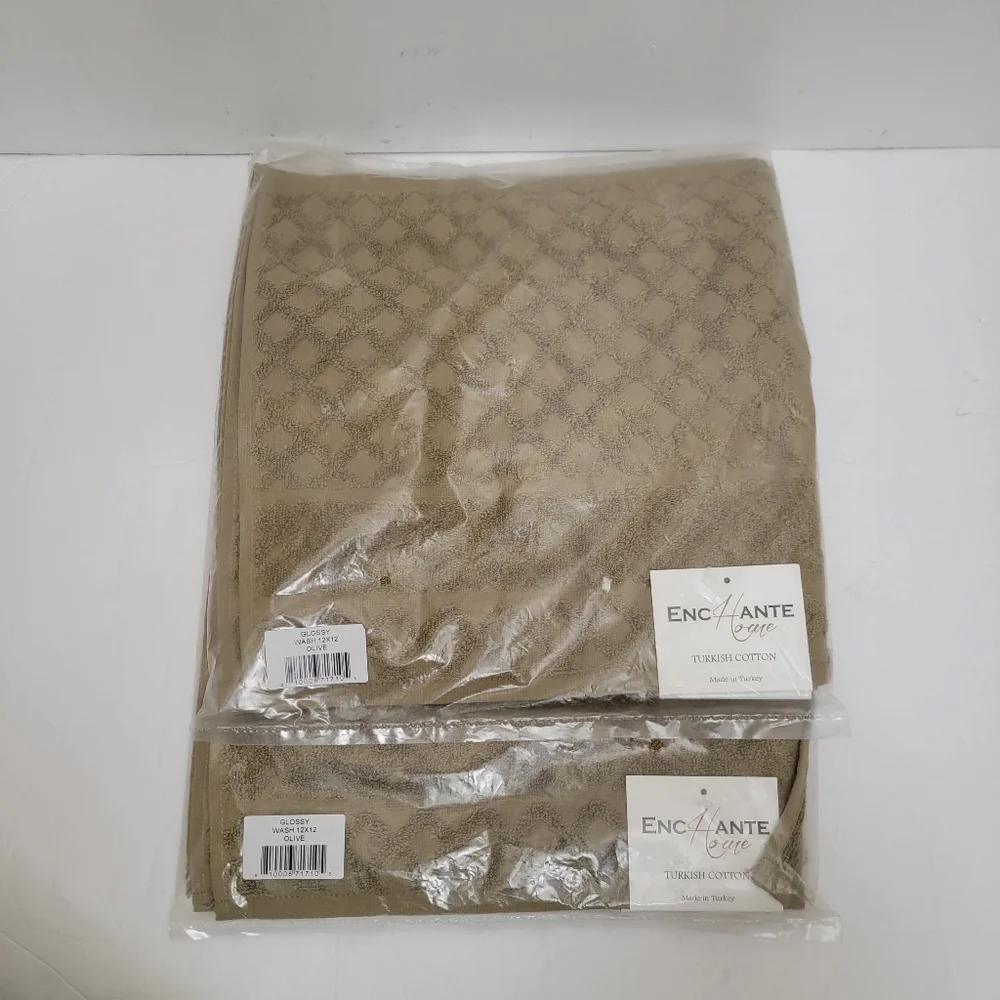 4 ENCHANTE HOME Turkish Cotton Hand Wash Towels olive with diamond shape Print